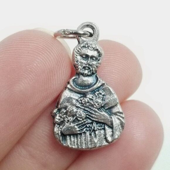 Vintage Religious Pendant, Silver Tone Portrait of a Saint, Estate Charm - Picture 1 of 5